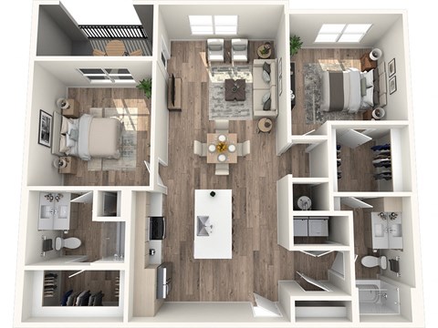 Floor plan for 2 beds, 2 baths, 1143 sqft